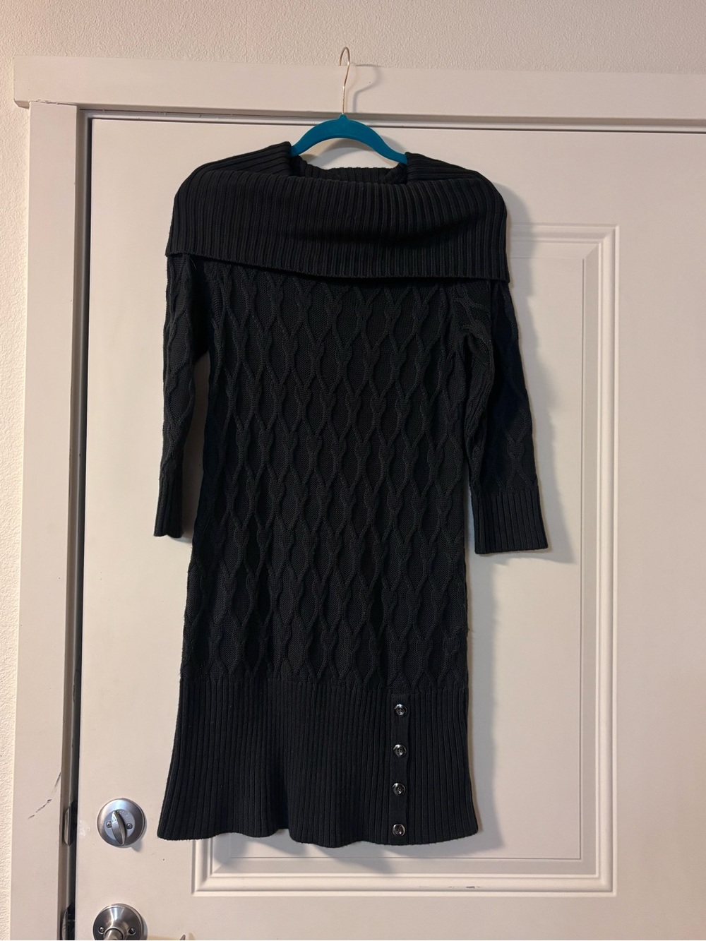 Alfani Off-Shoulder Black Cable Knit Sweater Dress